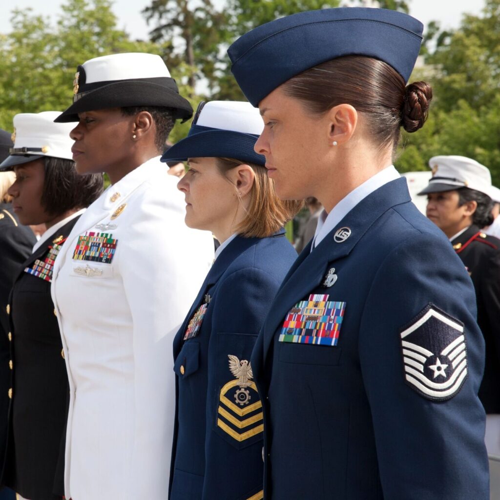 Women in service standing at attention